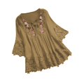 thumbnail image 2 of Soki 3/4 Length Sleeve Womens Boho Tops Cotton Linen Embroidered Shirts Plus Size Flowy Lace Tunic Peasant Blouses, 2 of 8