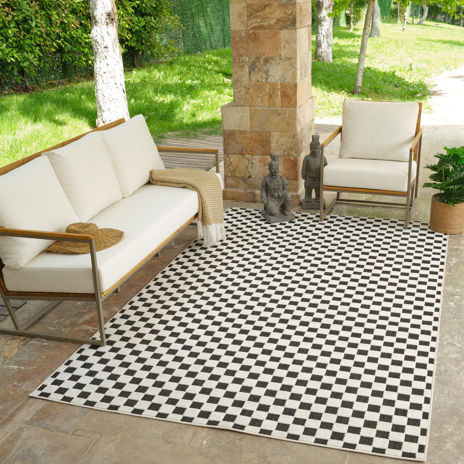 Rug Branch Maise Checkered Indoor Outdoor Area Rug, Black White, Modern - Entryway, Hallway, Bathroom, and Kitchen