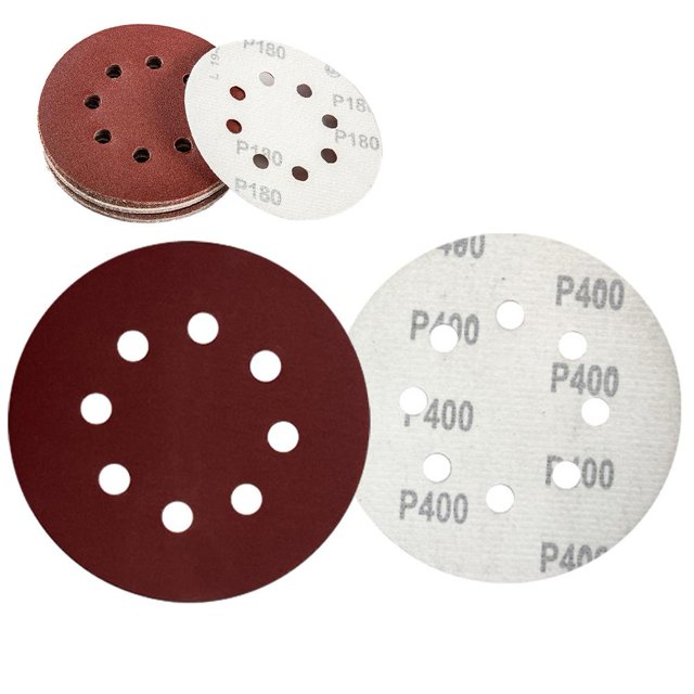 10 Pcs Disques de Ponçage à Crochets et Boucles de 5 Pouces à 8 Trous Papier Sablé Rond Rouge, Tampons de Papier Sablé Ronds à Crochets et Boucles, Tampons de Papier Sablé en Oxyde d'Aluminium, pour Ponceuse Orbitale Aléatoire H3H8