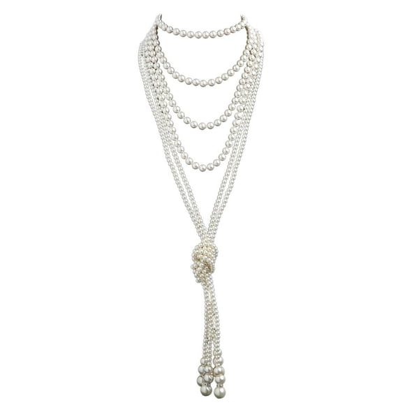 1920s Pearls Necklace Fashion Faux Pearls Gatsby Accessories Vintage Costume Jewelry Cream Long Necklace For Women Copper