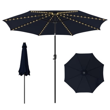 Gymax 10FT Solar Patio Umbrella 112 LED Lighted Umbrella Outdoor Table Market Umbrella Navy