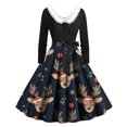 thumbnail image 1 of EGNMCR Robes pour Femmes de Noël Imprimées Patchwork Col en V Taille Haute Manches Longues Robe Vintage avec Ceinture Robe de Fête Cadeaux de Noël, 1 of 3