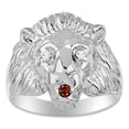 thumbnail image 1 of RYLOS Rings Sterling Silver Lion Head Ring Diamonds in Eyes & Gemstone Mouth Fun Designer Rings Garnet Jewelry Size 11, 1 of 7