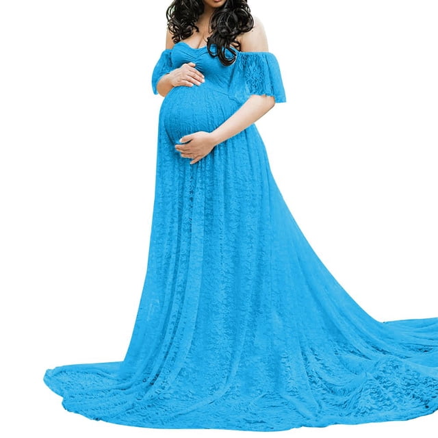 Vedolay Maternity Dress Summer Maternity Strapless Ruched Maxi Tube Dress with Pockets Pink M