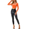 thumbnail image 2 of INSPIRE CHIC Women's Velvet Long Sleeve Off Shoulder Solid Crop Tops M Orange, 2 of 6