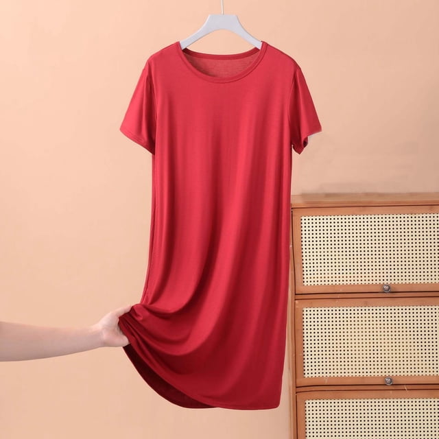 Ovzne Robes pour Femmes Robe pour Femme Robe à Manches Courtes pour Femmes Jupe d'Été Mince Ample Robe Décontractée Couleur Unie Robe de Nuit à la Maison Robe de Printemps Manches Courtes Liquidation