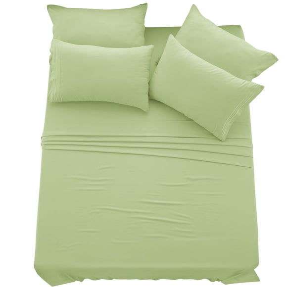 LDC Ensemble de Draps Très Grand - 6 Pcs Draps en Microfibre Brossée Poches Profondes de 16 Pouces - Brodés & Taies d'Oreiller Simples - Draps de Luxe d'Hôtel Ensemble de Lit Très Grand Size - Oeko-TEX (Vert Olive)