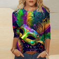 thumbnail image 2 of Penkiiy Blouse Carnaval pour Femmes Mardi Gras Mode Imprimée Décontractée Col Rond Manches 3/4 T-shirt Blouse 2TG Multicolore, 2 of 5