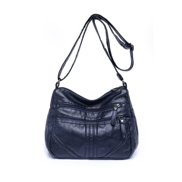 MAWCLOS Ladies Shoulder Bags Multi Pockets Purse Adjustable Strap Textured Crossbody Bag Large Capacity Women Fashion Metal Zipper Deep Blue