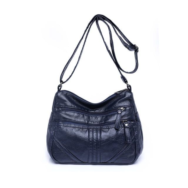 MAWCLOS Ladies Shoulder Bags Multi Pockets Purse Adjustable Strap Textured Crossbody Bag in Deep Blue. Made of high-quality PU leather with a textured finish, this bag features multiple zippered compartments for organized storage. It has an adjustable strap for versatile use as a shoulder or crossbody bag. The bag measures 27x13x20cm and is lightweight at 0.31kg. Suitable for various occasions such as shopping, work, or travel.