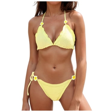 Zanarzt Maillots de Bain Deux Pièces pour Femmes Ensembles de Bikini pour Femmes Maillots de Bain à Cordon Maillot de Bain à Nouer dans le Dos Jaune,m