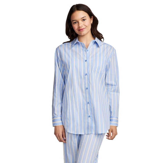 Jockey Chemise Popeline 100 % Coton à Manches Longues Boutonnée pour Femmes