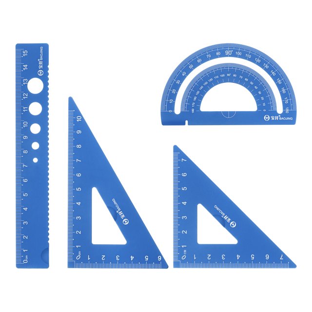 Unique Bargains Laser Engraving Metal Geometry Ruler Set, 15cm, Blue, 4 Count