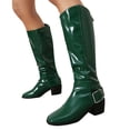 thumbnail image 1 of Dakaela Women's Knee High Boots Square Toe Buckle Motorcycle Riding Boots Comfortable Pull on Fall Winter Party Dress Shoes, 1 of 9