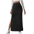 thumbnail image 1 of Women's High Waist Stretchy Rib Knit Split Slit Hem Midi Pencil Skirt, 1 of 6