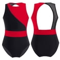 thumbnail image 3 of Mufeng Combinaison de Danse Ballet Sans Manches en Maille Color Block pour Filles Rouge&Noir 10, 3 of 7