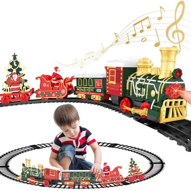 Train Sets-Electric Train Set for Boys, Christmas Train for Around The Tree with Light&Sound,Carriage&Train Track, Battery Operated Train Toys for Toddlers Kids 4-7