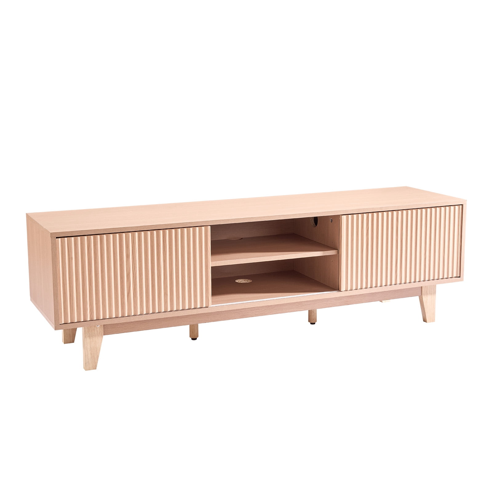 KFFKFF TV Stand, Boho Entertainment Center for TVs up to 59 in, 350 lbs Load Capacity, TV Media Console Table with Adjustable Open Storage Shelves