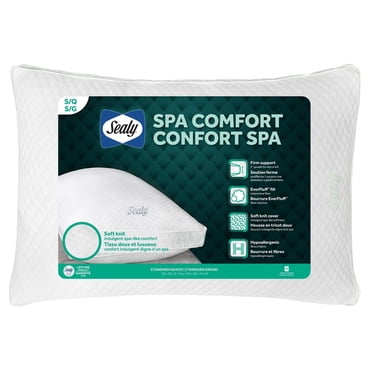 Sealy Spa Comfort Bed Pillow, S/Q- Firm Support, Soft Knit Cool Touch Fabric