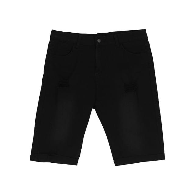 EOYWHK Mens 100% Denim Shorts Ripped Jean Shorts Stretch Elastic Waist Relaxed Fit Button Zipper Shorts with Pockets