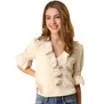 thumbnail image 1 of INSPIRE CHIC Women's Ruffled V Neck Blouse Half Bell Sleeve Casual Chiffon Top, 1 of 6