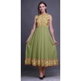 thumbnail image 2 of Bimba Robe Anarkali Vert Olive à 4 Feuilles, Col Mandarin, Sans Manches, Kurtis pour Femmes, Robe Maxi à Imprimé, XX-Grand, 2 of 6