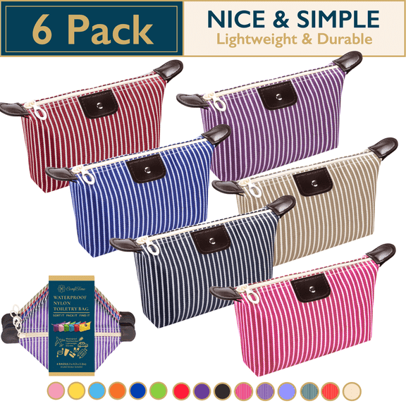 ComfiTime Trousse de Maquillage - Lot de 6 Pochettes de Voyage, Pochette Cosmétique Imperméable, Trousse Cosmétique, Petite Trousse de Maquillage de Voyage, Pochette de Maquillage, Trousse de Toilette pour Femmes, Hommes et Enfants, Sac à Fermeture Éclair en Nylon Polyvalent