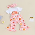 thumbnail image 3 of Baby Set featuring Letter Print Romper  Floral Print Pants  and Headband, 3 of 9
