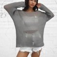 thumbnail image 4 of Hauts d'Automne à Manches Longues Mode Femmes Décontracté Manches Longues Col Rond Uni Chandail pour Dames Hauts Blouse Hauts Tricotés pour Femmes Manches Longues P-28 Gris Foncé L, 4 of 4