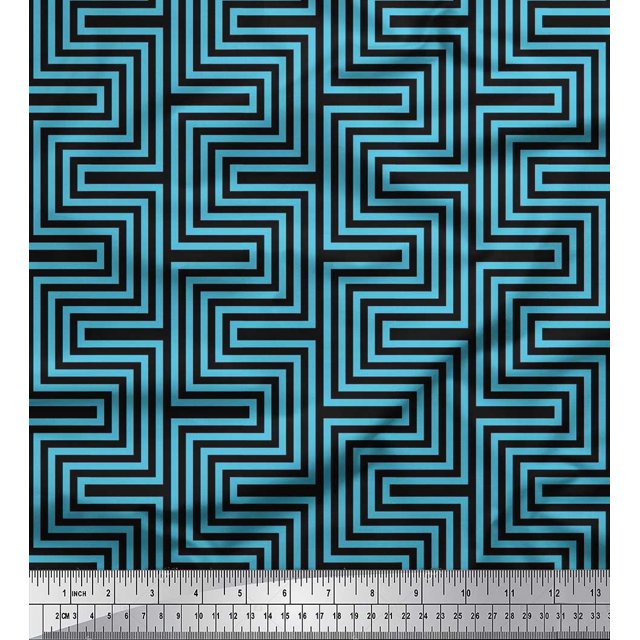 Soimoi Moss Georgette Fabric Square & Spiral Geometric Printed Fabric 1 Yard 42 Inch Wide