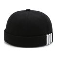 thumbnail image 2 of Xingzhi Bonnet de Mode 3 Rayures Imprimé Bonnet de Marin Style INS Chaud Casquettes Docker Élégantes Sans Bord Rond Bonnet pour Noir, 2 of 8