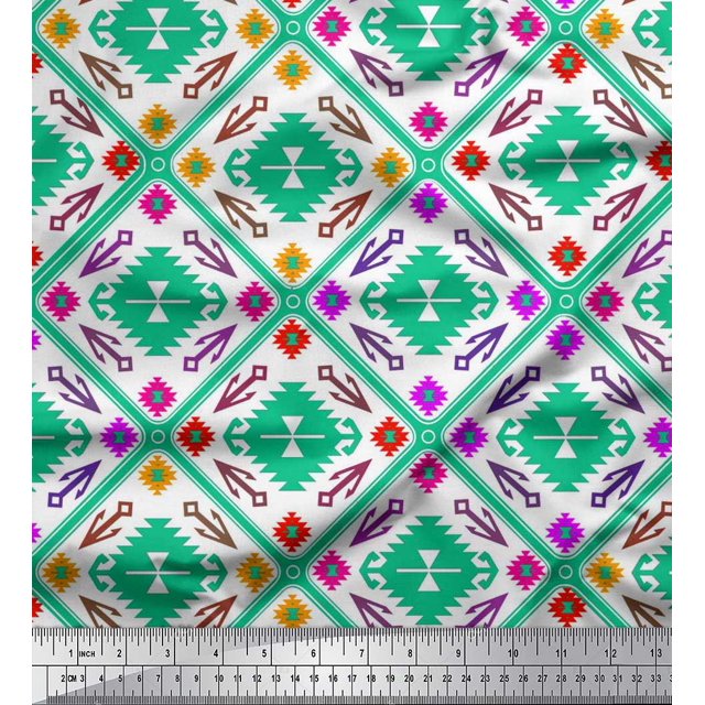 Soimoi Silk Fabric Aztec Geometric Print Fabric by Yard 42 Inch Wide
