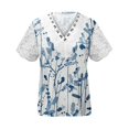 thumbnail image 4 of EGNMCR T-Shirts pour Femmes Femmes Mode Été Pli Imprimé Régulier Femmes Manches Courtes Col en V Bouton Haut, 4 of 5