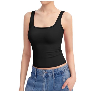 Débardeur Sans Manches à Encolure Carrée pour Femme, Double Doublure, Doux et Extensible, Confortable, Décontracté, Basique
