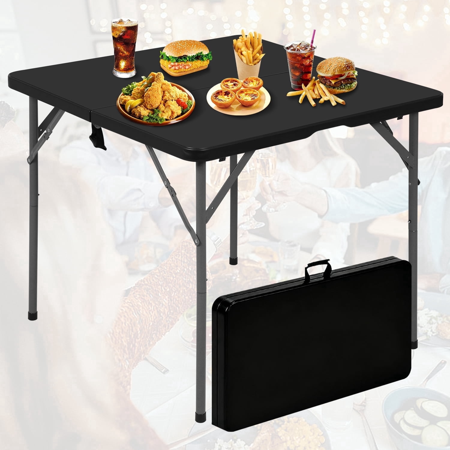 Portable Square Table NiamVelo 34 in Square Folding Table, Small Card Table Plastic Foldable ...