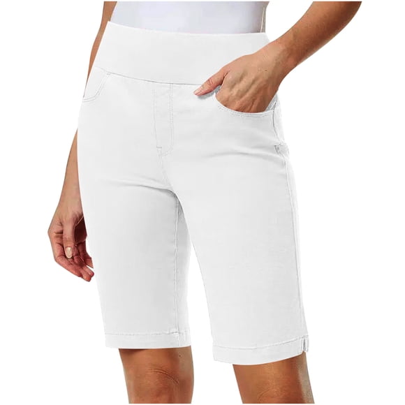 Amzcrzy Womens Shorts Bermuda Shorts Women Women Solid Stretch Twill Shorts Thin Waist Pull On Regular Hiking Shorts Bermuda Summer Casual with Pockets Shorts Women Womens Shorts Casual