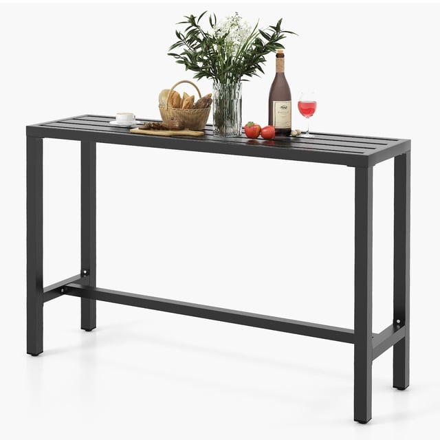 Costway Outdoor Metal Bar Table 55" Patio Rectangular Counter Height Dining Table Black.
