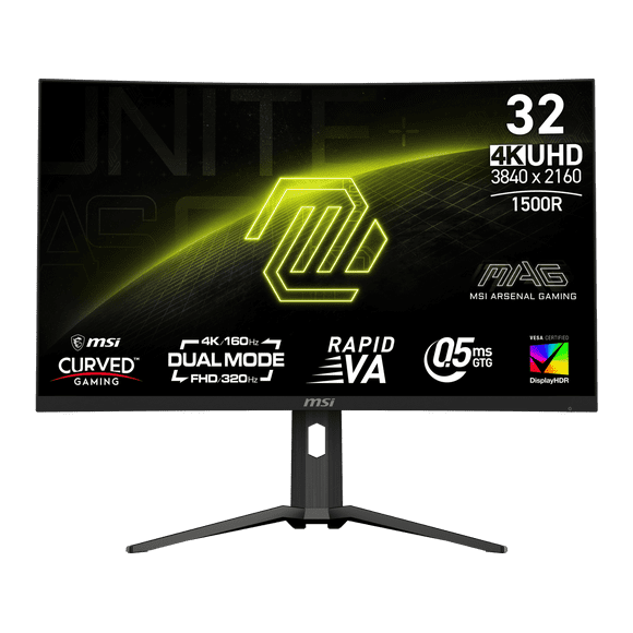 MSI MAG 321CUPDF 32" Curved Gaming Monitor – 4K UHD 160Hz / 1080p 320Hz, Rapid VA, 0.5ms, FreeSync Premium, HDR400, USB-C, AI Vision