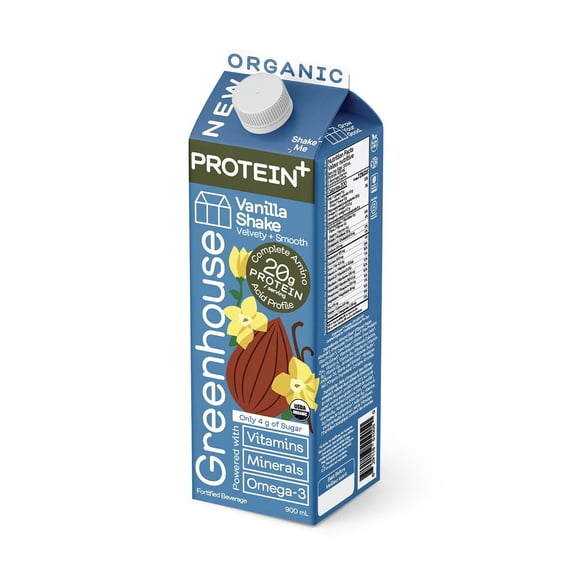Greenhouse boisson protéinée bio enrichie à la vanille, 20 g de protéines complètes, faible en sucre, végétalienne, 900 ml