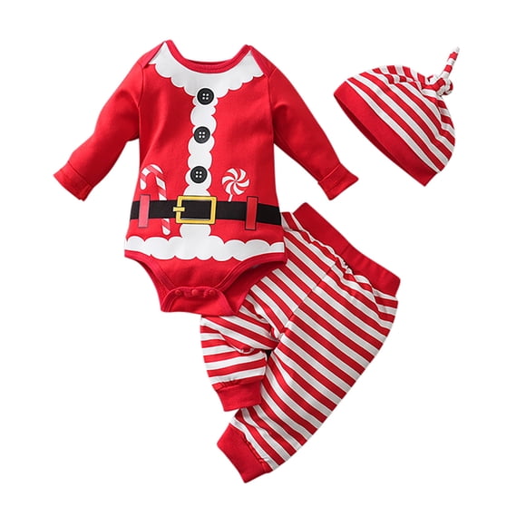 Toddler Clothes Set Baby Girls Outfit Set Girls Sweat Outfits Baby Clothes 3 Month Girl Girl Boy Christmas Outfits Romper Long Sleeve Jumpsuit Pants Hat Xmas Red 12-18 Months