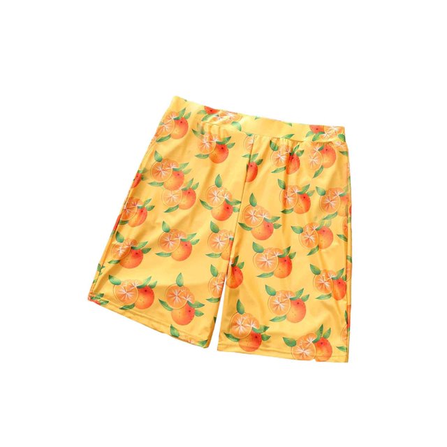 Faithtur Family Matching Swimsuit, Orange Print Sleeveless Bikini Set Swimming Trunks Bathing Suit