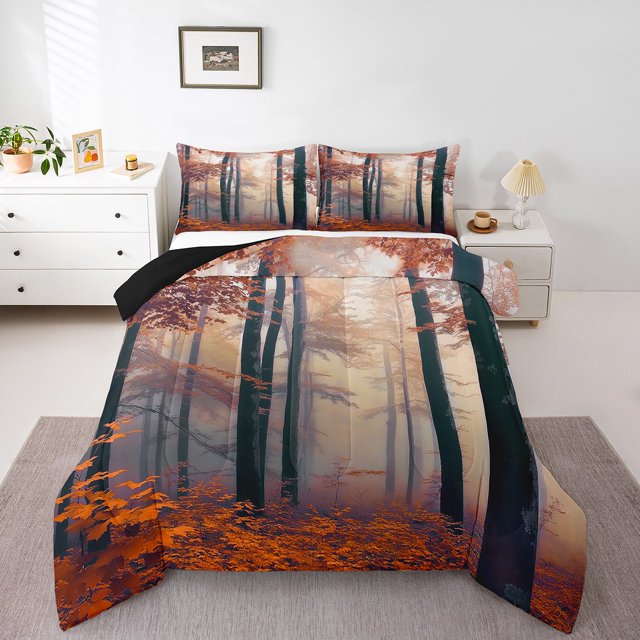 Erosebridal Autumn Fall Bedding Twin Comforter Set,Botanical Branches Down Comforter,Plants Bedroom Decor,Reversible,Lightweight,2-Piece