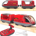thumbnail image 1 of Motorised Wooden Rail Train, Remote Control Train with Magnetic Connection, Battery Operated Locomotive Trains for Toddlers, Compatible with Thomas, Brio, Chuggington (Red), 1 of 7