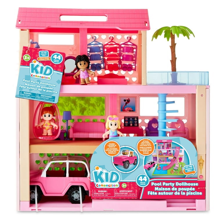 Kid Connection Pool Party Doll House with Lights and Sounds, 44 Pieces, Toddler Toys
