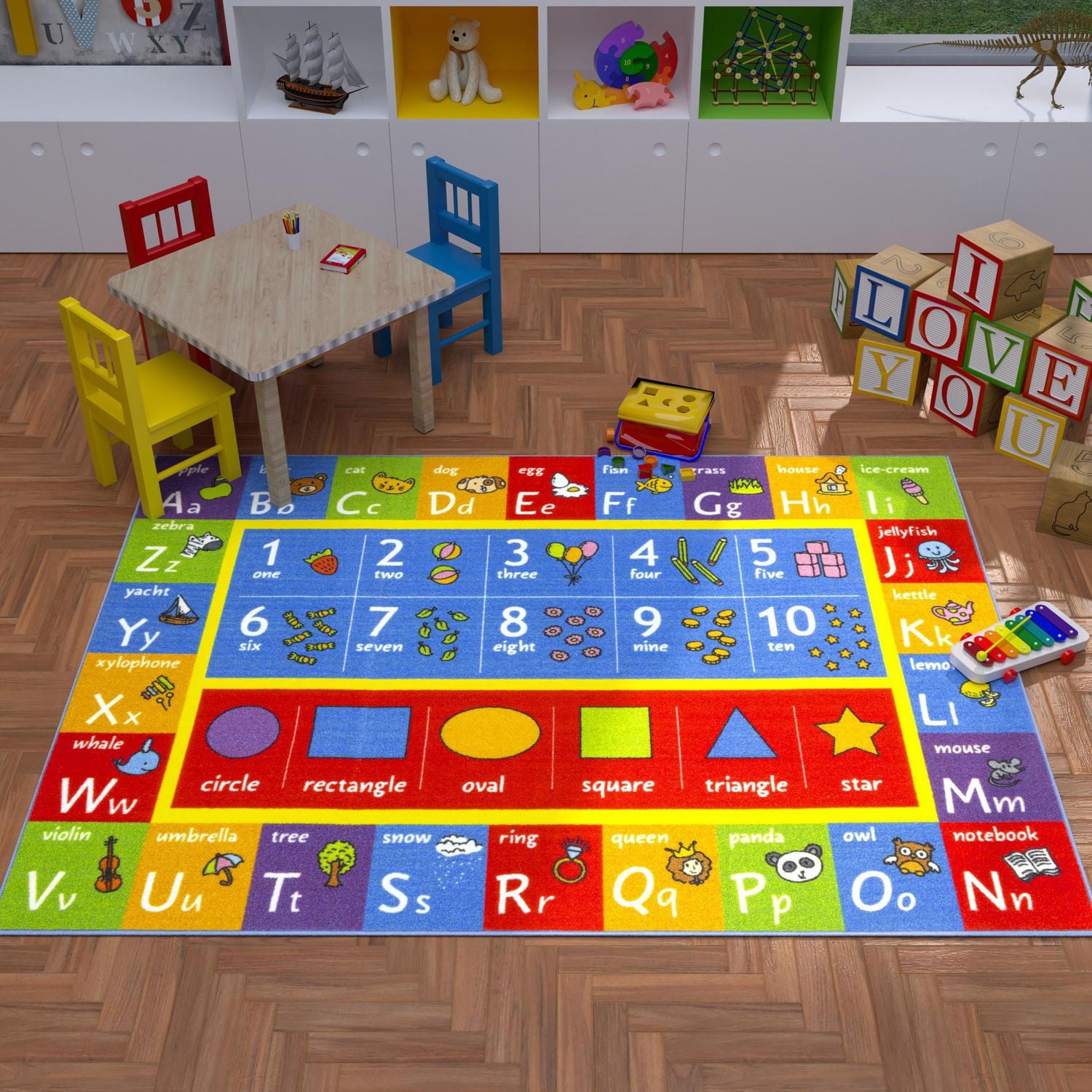 KC Cubs collection de récréation Alphabet ABC, nombres et formes d'apprentissage éducatif et tapis de jeu pour enfants et enfants chambres et salle de jeux
