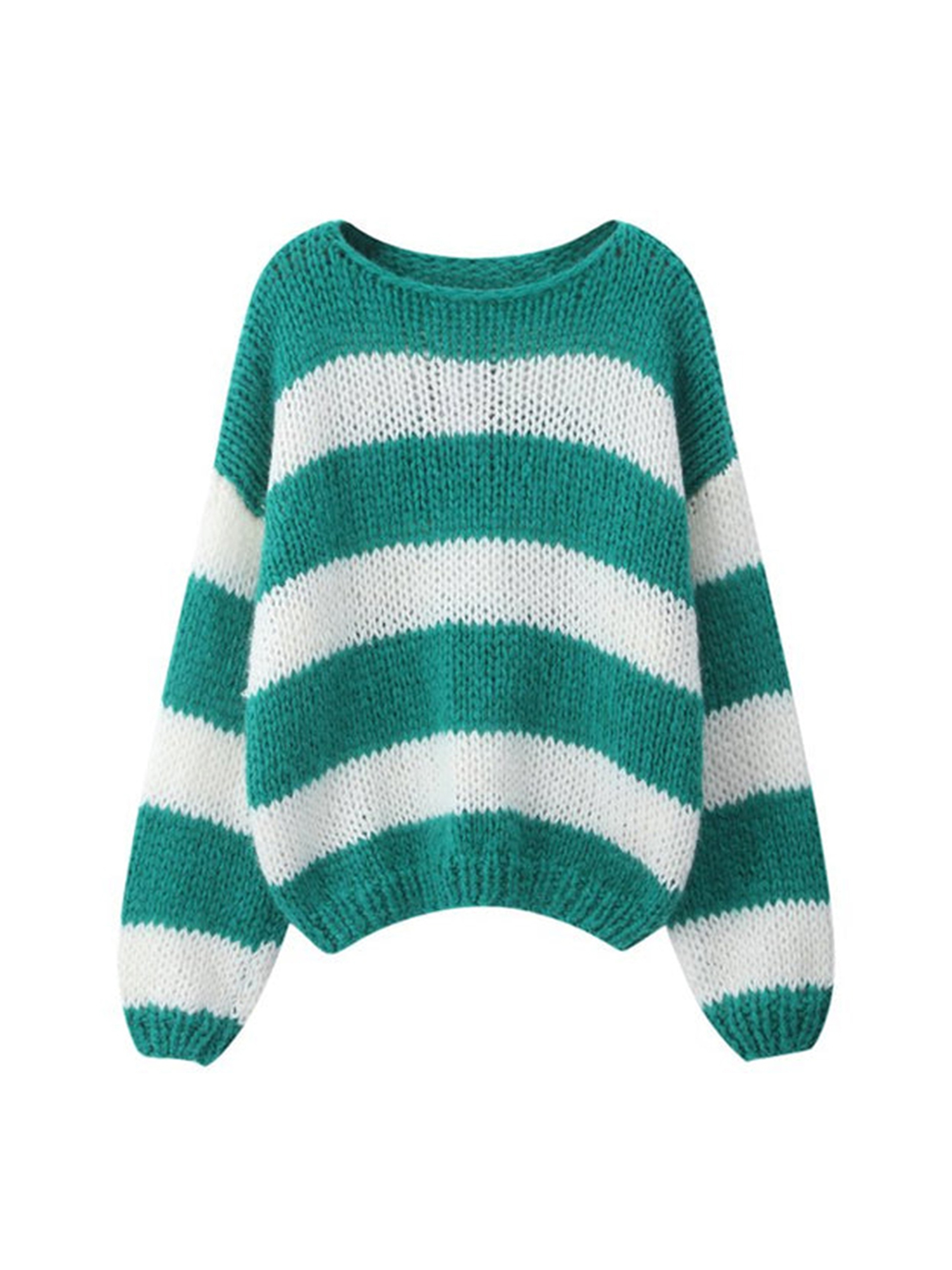 Gupgi Women Striped Sweaters Long Sleeve Loose Knit Pullover Preppy Jumper Tops for Fall Winter