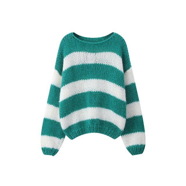 Gupgi Women Striped Sweaters Long Sleeve Loose Knit Pullover Preppy Jumper Tops for Fall Winter
