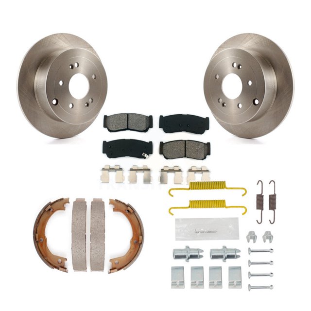 Transit Auto Rear Disc Rotors Semi-Metallic Pads Parking Brake Shoes and Hardware Kit for Car 2007-2009 Hyundai Santa Fe K8S-104726