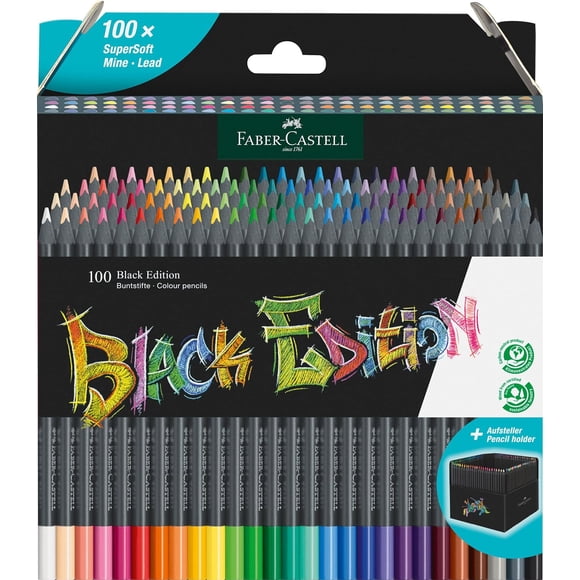 Faber-Castell Crayons à Colorier - Édition Noire - Portefeuille en Carton de 100