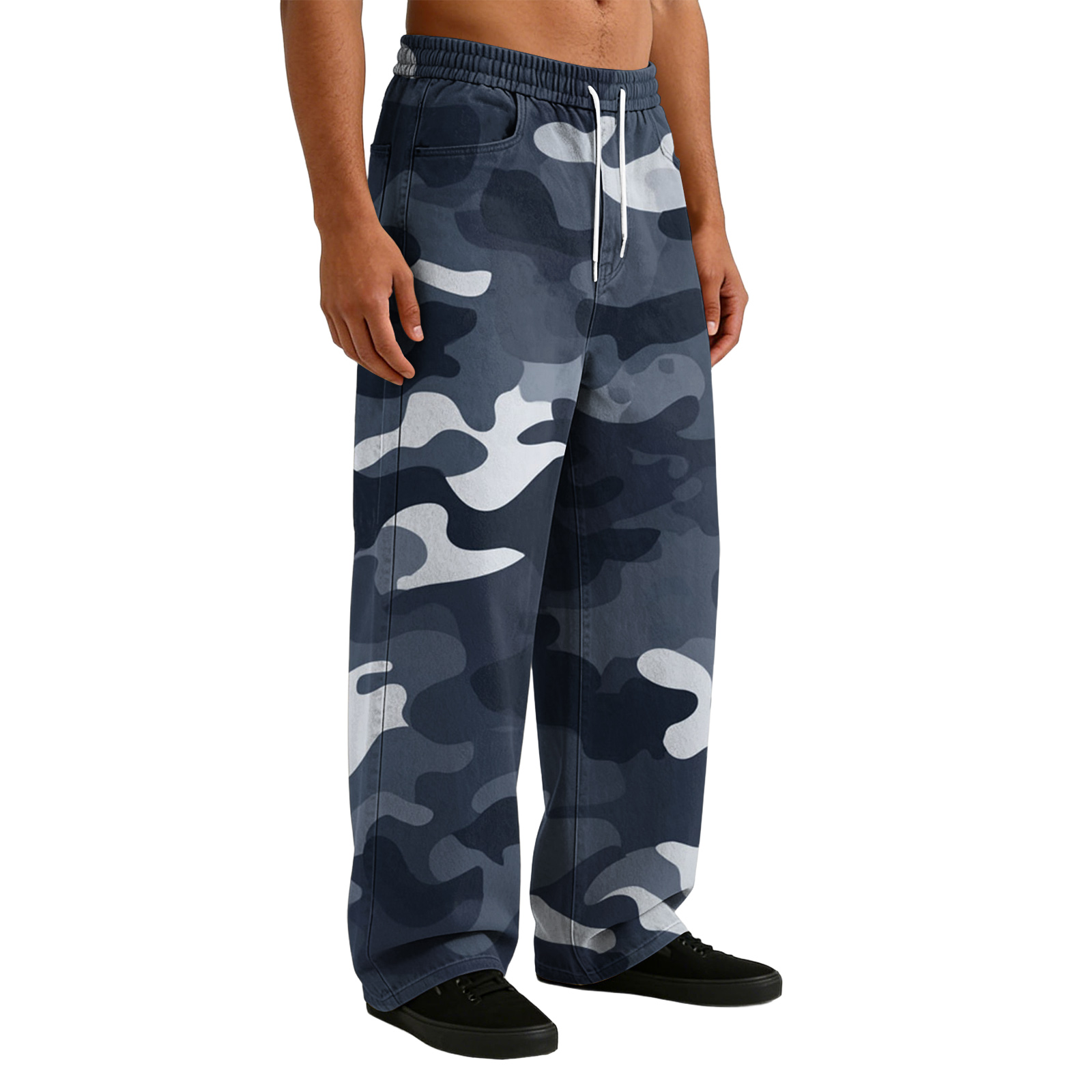 Sweatpants Spring Fit Sewkxo Mens Pants Trendy Camo Printed Elastic Waist Drawstring Straight ...
